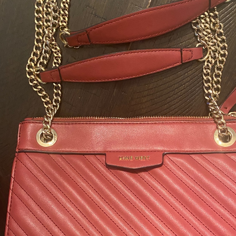 Nine West Coral Quilted Shoulder Bag with Gold Chain